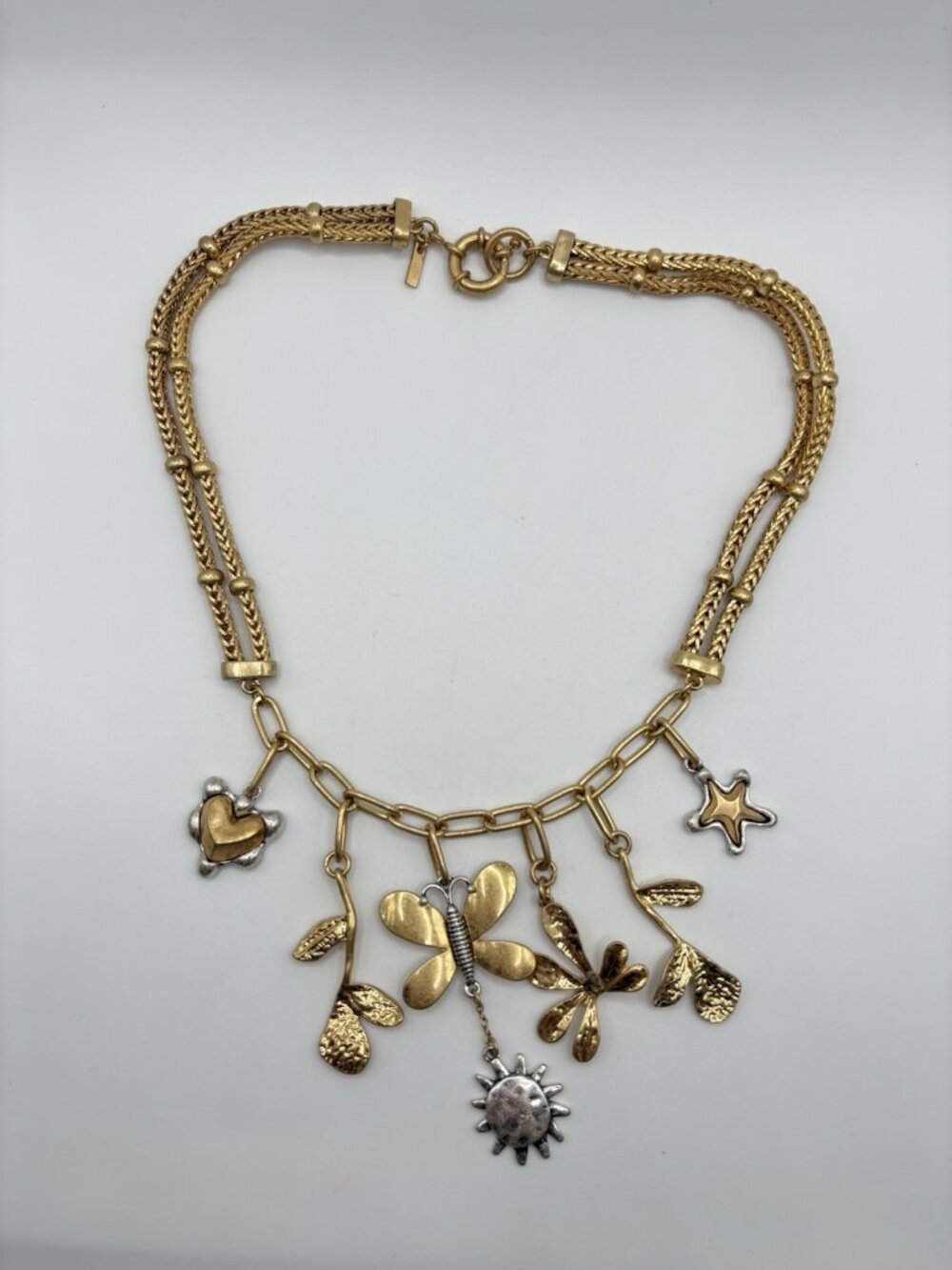 Zara Gold Tone Charm Necklace Abstract Butterfly Star Dangle Pendant Boho - Picture 2 of 3